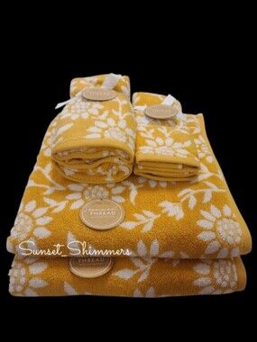 6pc Fall SUNFLOWER BATH HAND TIP TOWEL SET Zero Twist Cotton Common Thread NEW